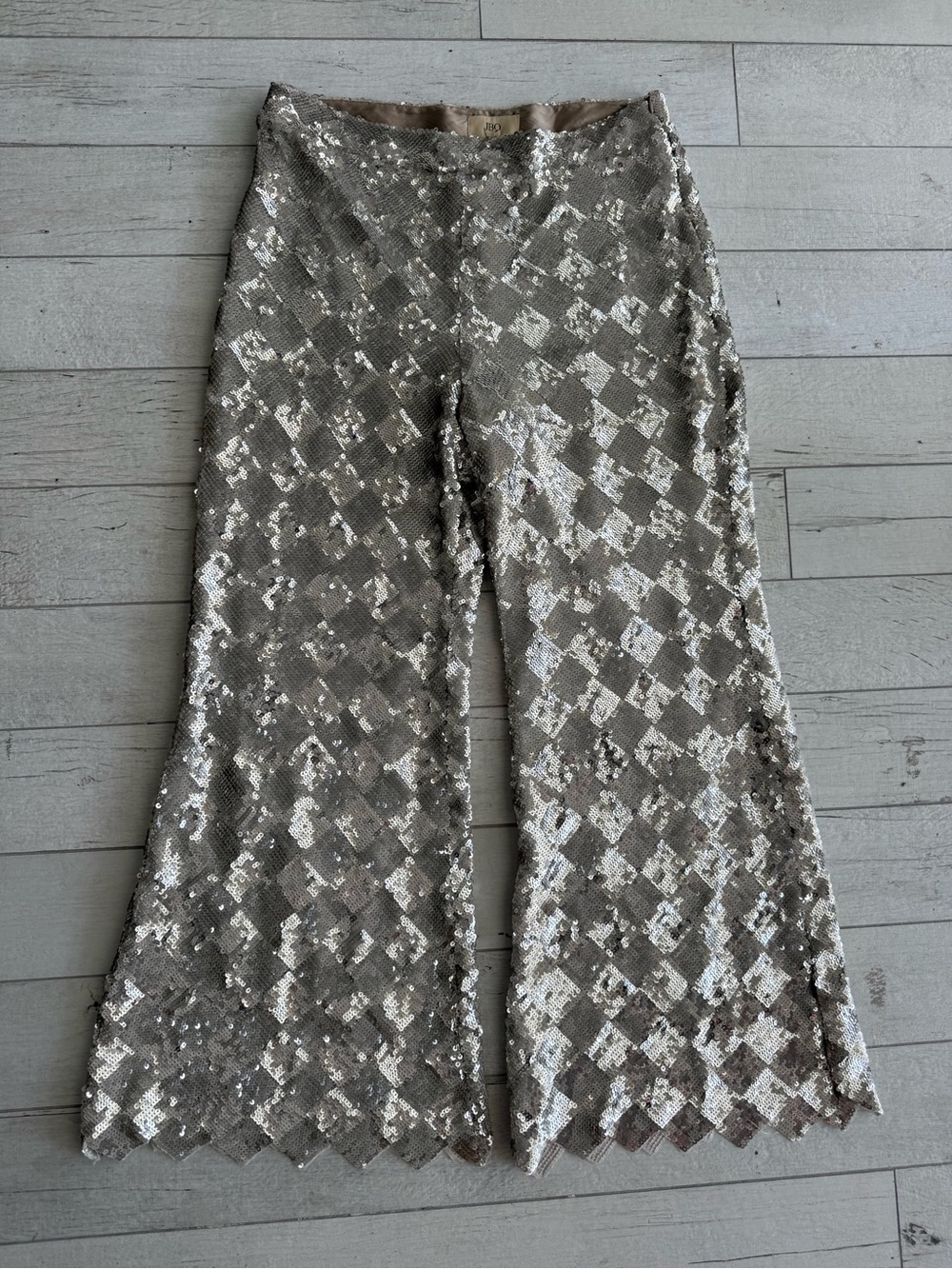 Just Bee Queen Kingston Silver Diamond Sequin Flared Pants Size XL Luxury Party